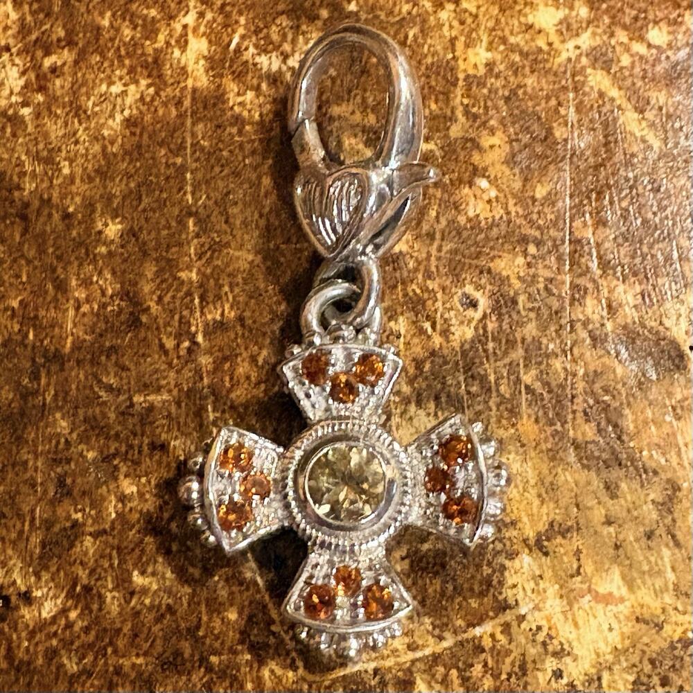 Judith Ripka Cross Charm Sterling Silver w/ Orange and Yellow Citrine Detachable